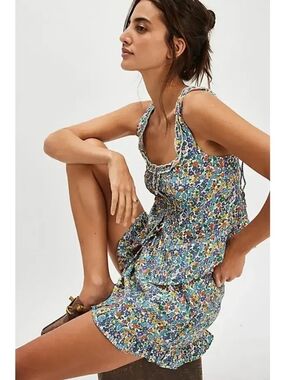 Free People Ellia Printed 2PC Set | Boho Y2K Mini Skirt + Cropped Top S